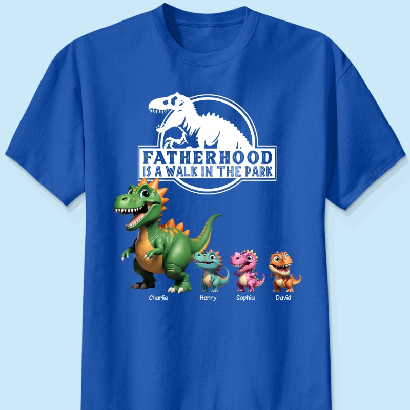Fatherhood Is A Walk In The Park Cartoon Dinosaurs - Personalized Shirt - Father's Day Gift For Husband, Dad
