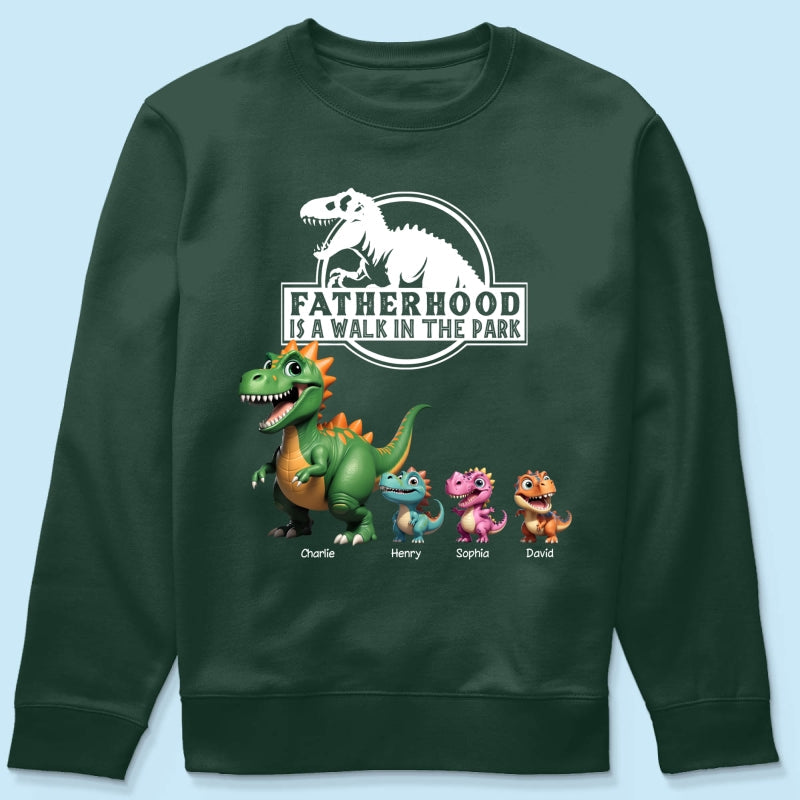 Fatherhood Is A Walk In The Park Cartoon Dinosaurs - Personalized Shirt - Father's Day Gift For Husband, Dad