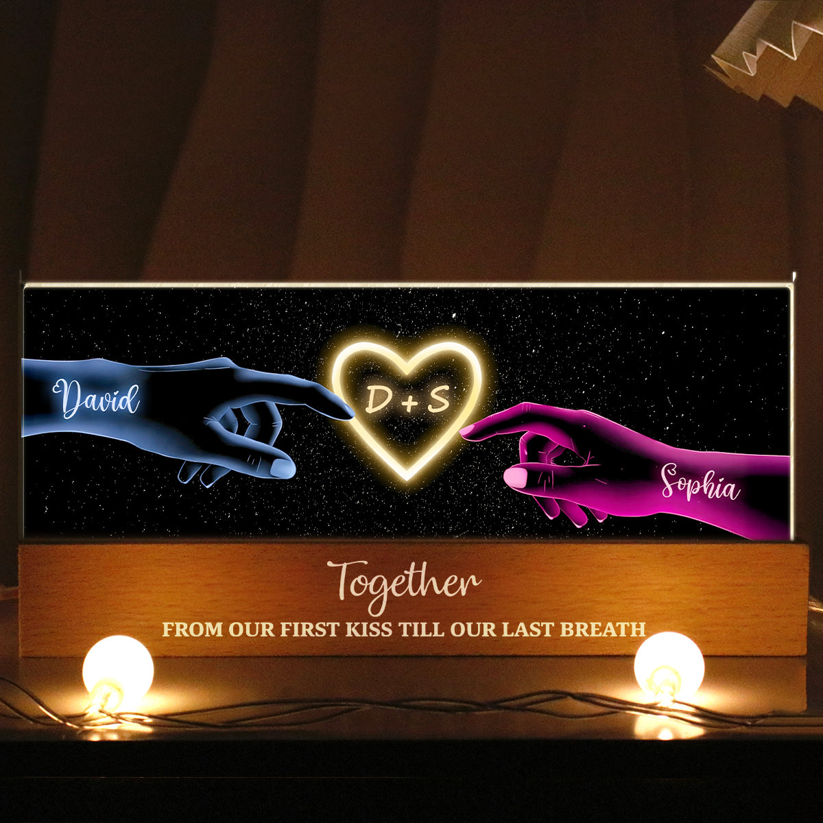 Couple Hands Neon Art - Personalized Acrylic Block LED Night Light - Heartfelt Valentine's Day Gift for Her, for Him