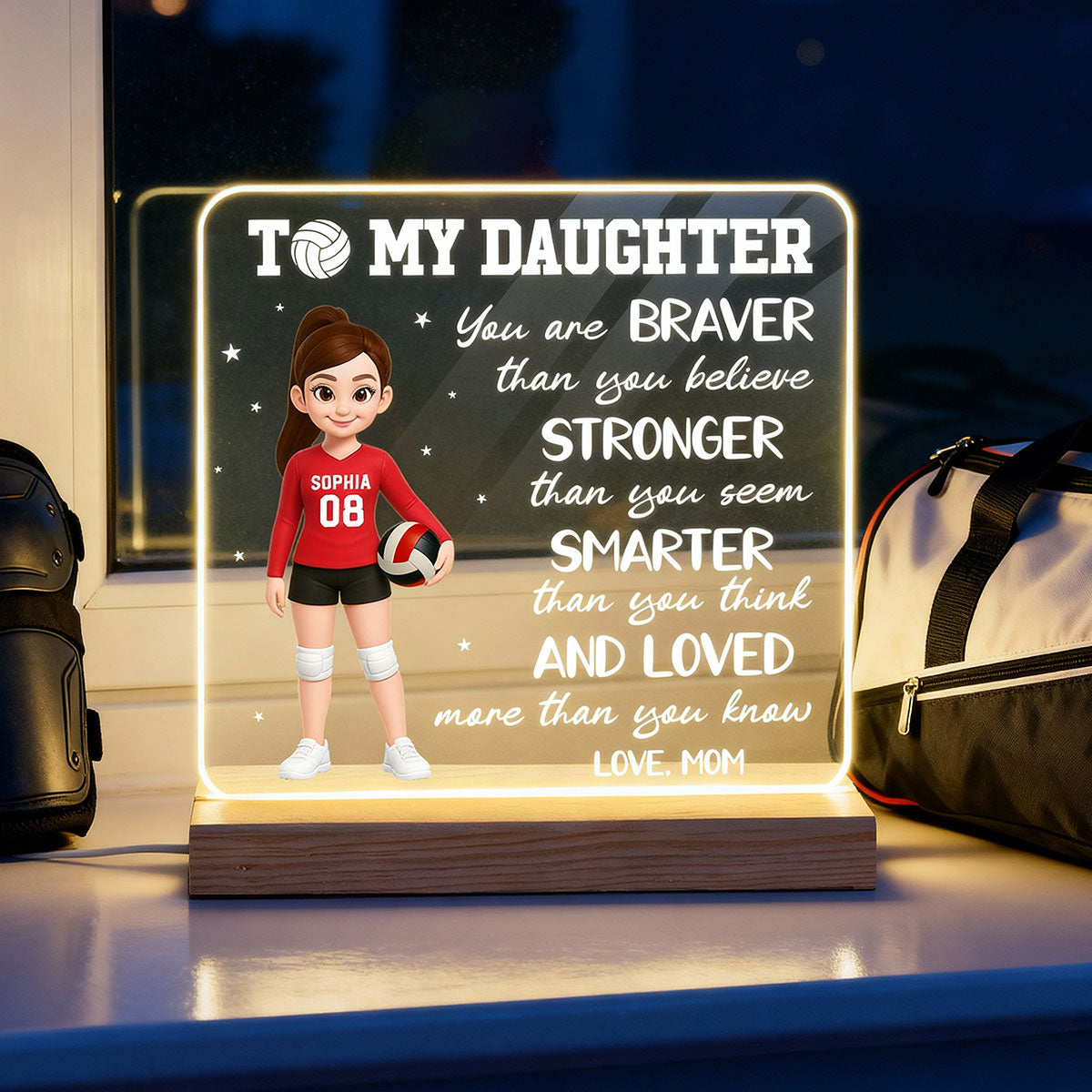 To My Daughter Granddaughter Volleyball Player You Are Braver Than You Think - Personalized Acrylic LED Night Light