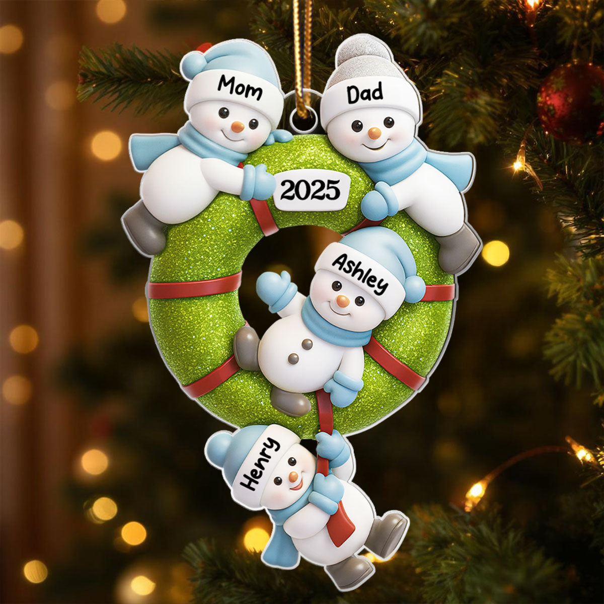 Cute Snowman Family - Personalized Acrylic Ornament - Christmas Gift for Family
