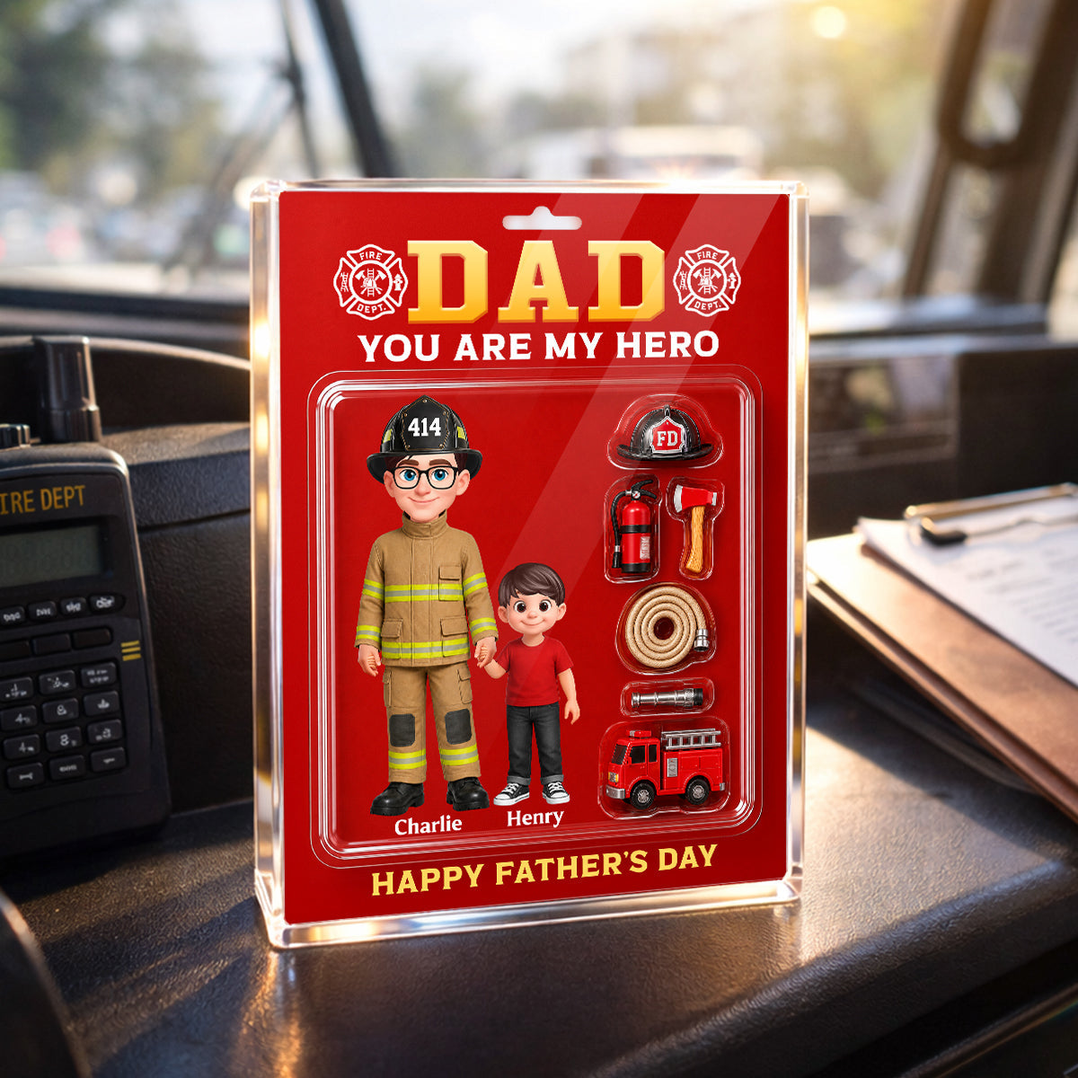 Proud Firefighter Dad You Are Our Hero - Personalized Acrylic Block Plaque -  Gift For Dad, Husband