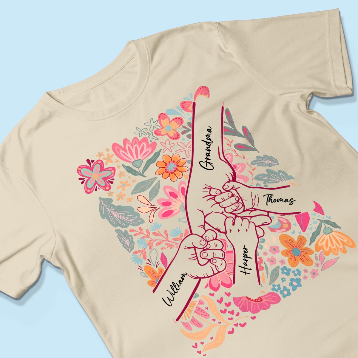 Kids Holding Hand Floral Boho - Personalized Shirt - Mother's Day Gift For Mom Grandma