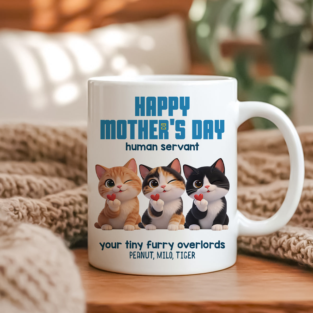 Happy Mother's Day Human Servant from Cute Fluffy Cats - Personalized Mug - Funny Gift for Cat Moms, Coffee Mug for Cat Lovers