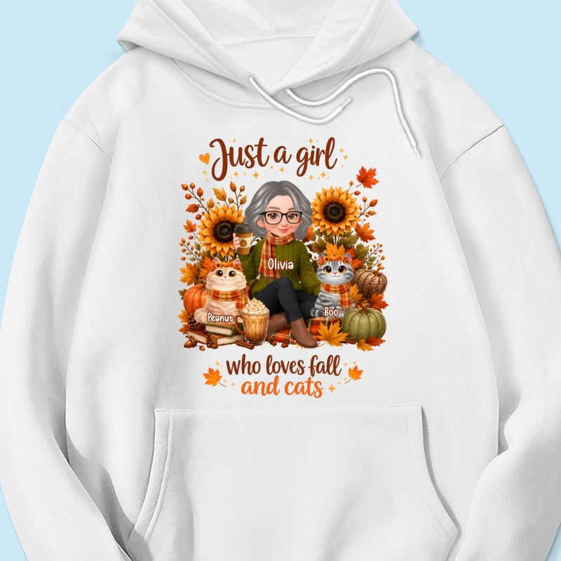A Girl Who Loves Fall And Her Cats - Personalized Shirt - Fall Season Gift, Gift For Cat Lovers