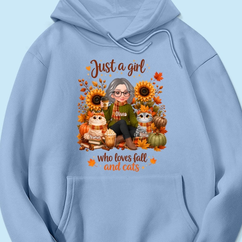 A Girl Who Loves Fall And Her Cats - Personalized Shirt - Fall Season Gift, Gift For Cat Lovers