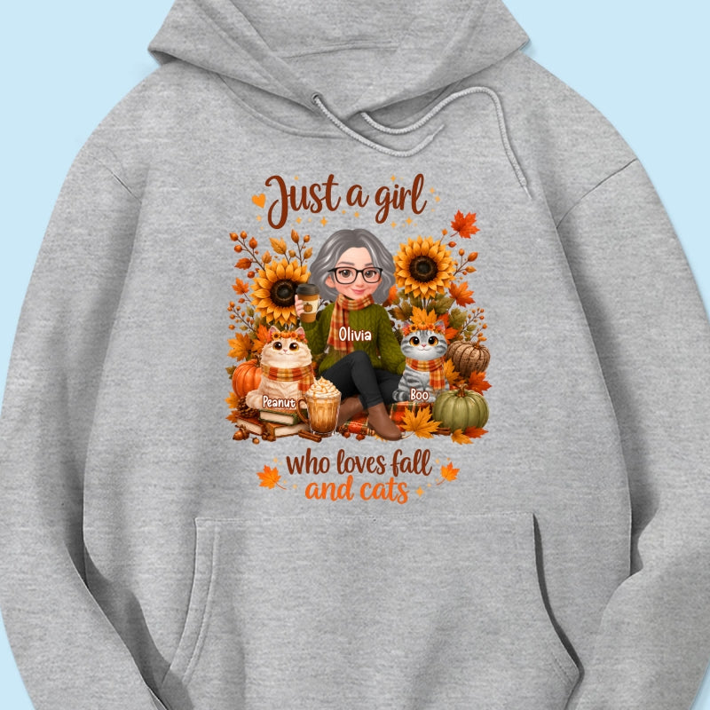 A Girl Who Loves Fall And Her Cats - Personalized Shirt - Fall Season Gift, Gift For Cat Lovers