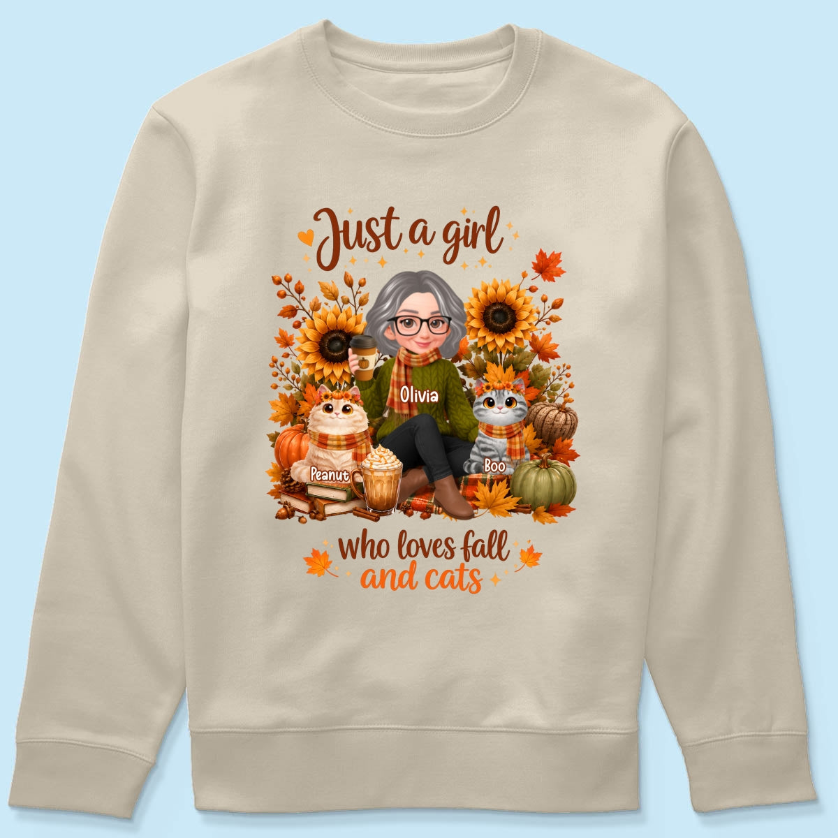 A Girl Who Loves Fall And Her Cats - Personalized Shirt - Fall Season Gift, Gift For Cat Lovers