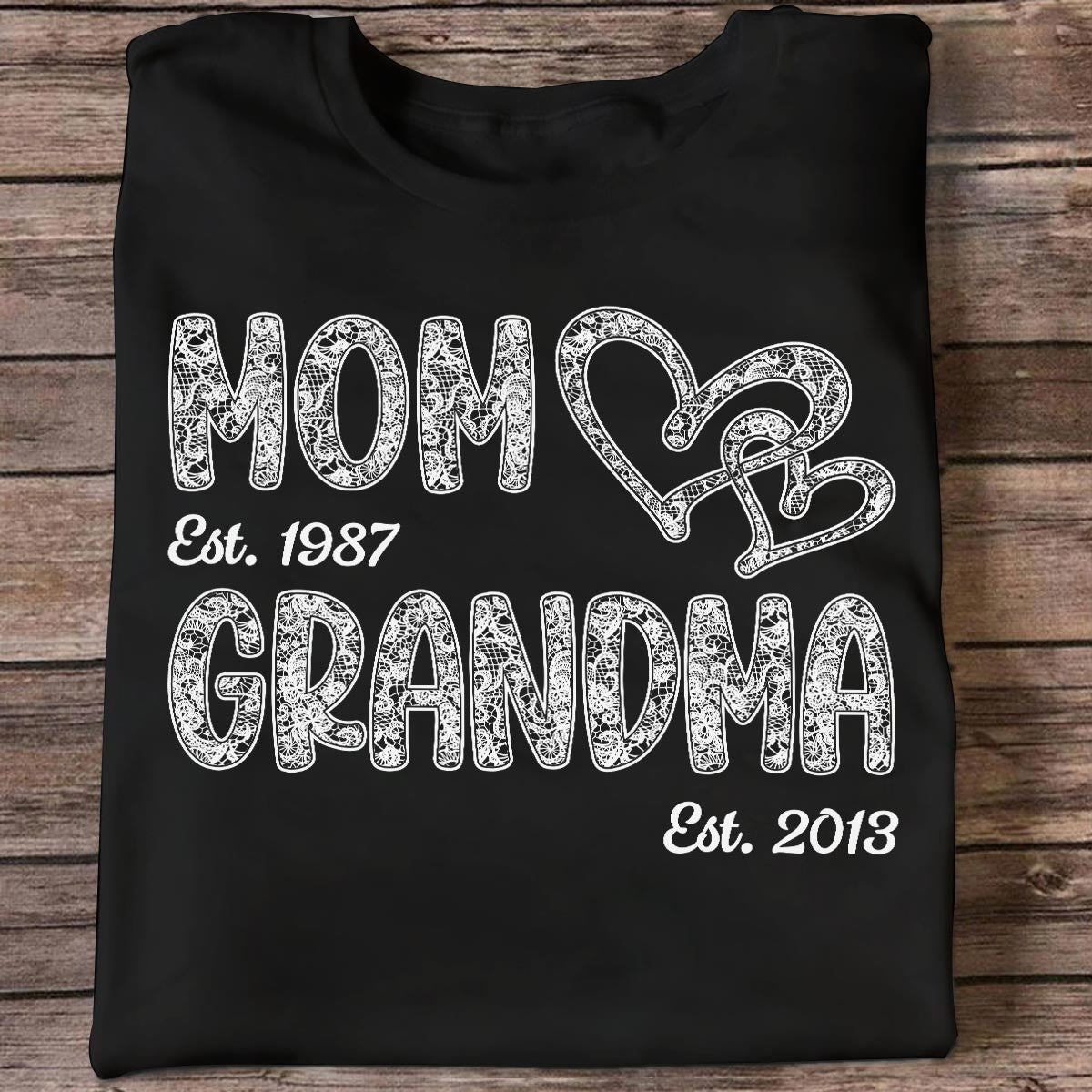 Mom Grandma Lace Pattern Est Year - Personalized Shirt - Gift For Grandma, Mom