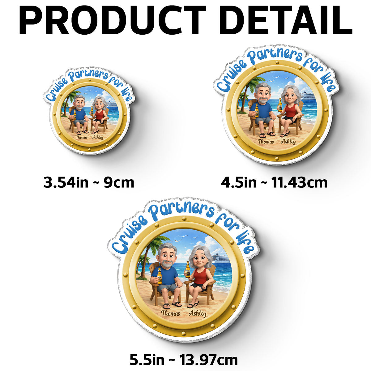 Cruise Partners For Life Porthole Cartoon Couple Sitting On The Beach - Personalized Cruise Ship Door Magnet