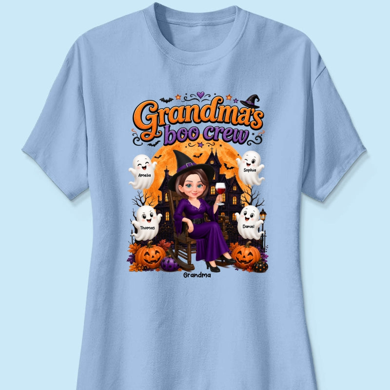 Cute Halloween Haunted House Grandma's Boo Crew - Personalized Shirt - Halloween Gift For Grandma