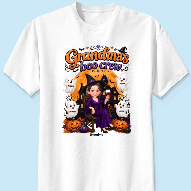 Cute Halloween Haunted House Grandma's Boo Crew - Personalized Shirt - Halloween Gift For Grandma