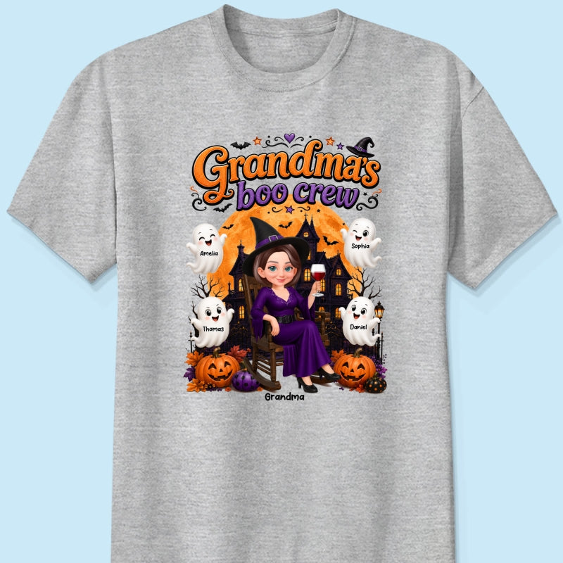 Cute Halloween Haunted House Grandma's Boo Crew - Personalized Shirt - Halloween Gift For Grandma