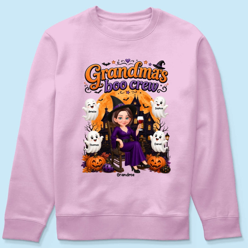 Cute Halloween Haunted House Grandma's Boo Crew - Personalized Shirt - Halloween Gift For Grandma