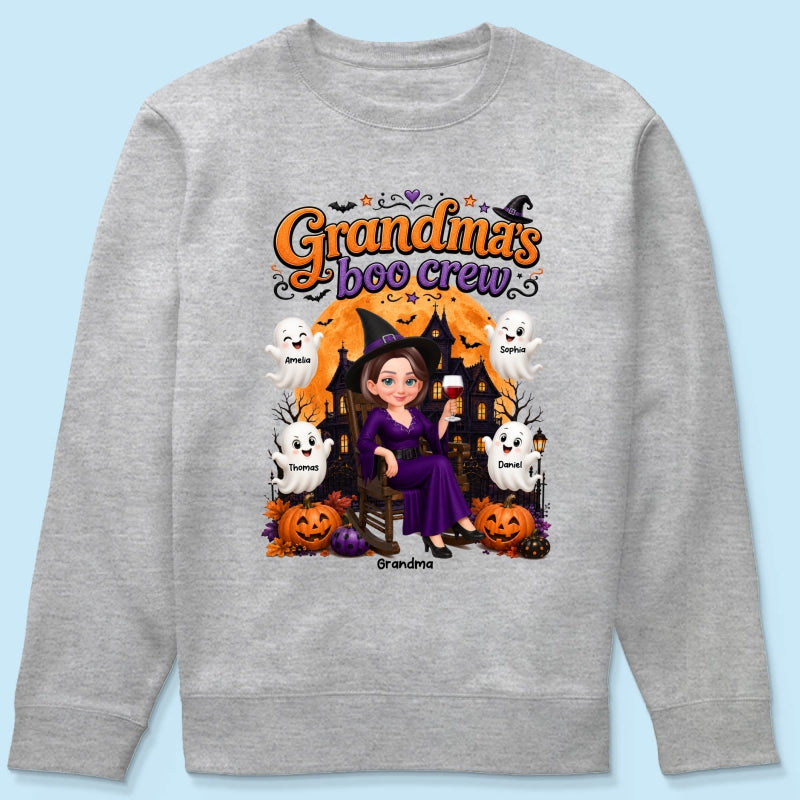 Cute Halloween Haunted House Grandma's Boo Crew - Personalized Shirt - Halloween Gift For Grandma