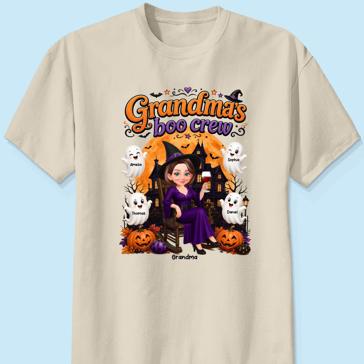 Cute Halloween Haunted House Grandma's Boo Crew - Personalized Shirt - Halloween Gift For Grandma