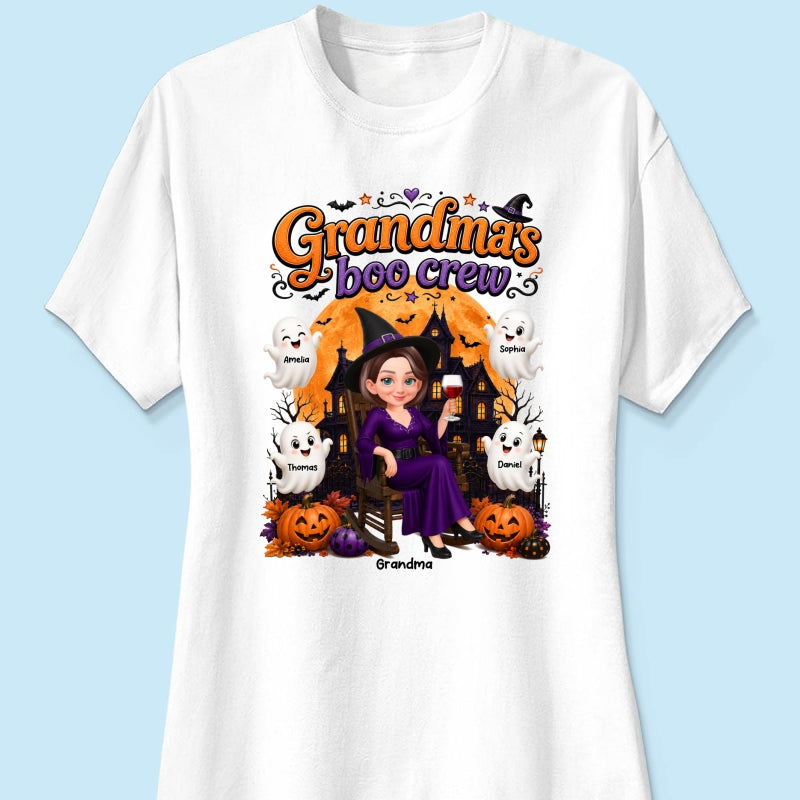 Cute Halloween Haunted House Grandma's Boo Crew - Personalized Shirt - Halloween Gift For Grandma