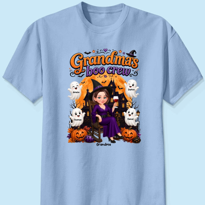 Cute Halloween Haunted House Grandma's Boo Crew - Personalized Shirt - Halloween Gift For Grandma
