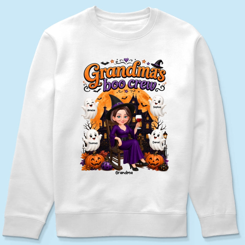 Cute Halloween Haunted House Grandma's Boo Crew - Personalized Shirt - Halloween Gift For Grandma