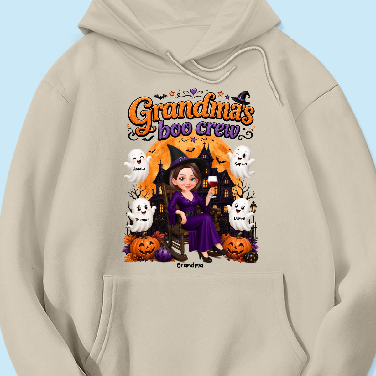 Cute Halloween Haunted House Grandma's Boo Crew - Personalized Shirt - Halloween Gift For Grandma