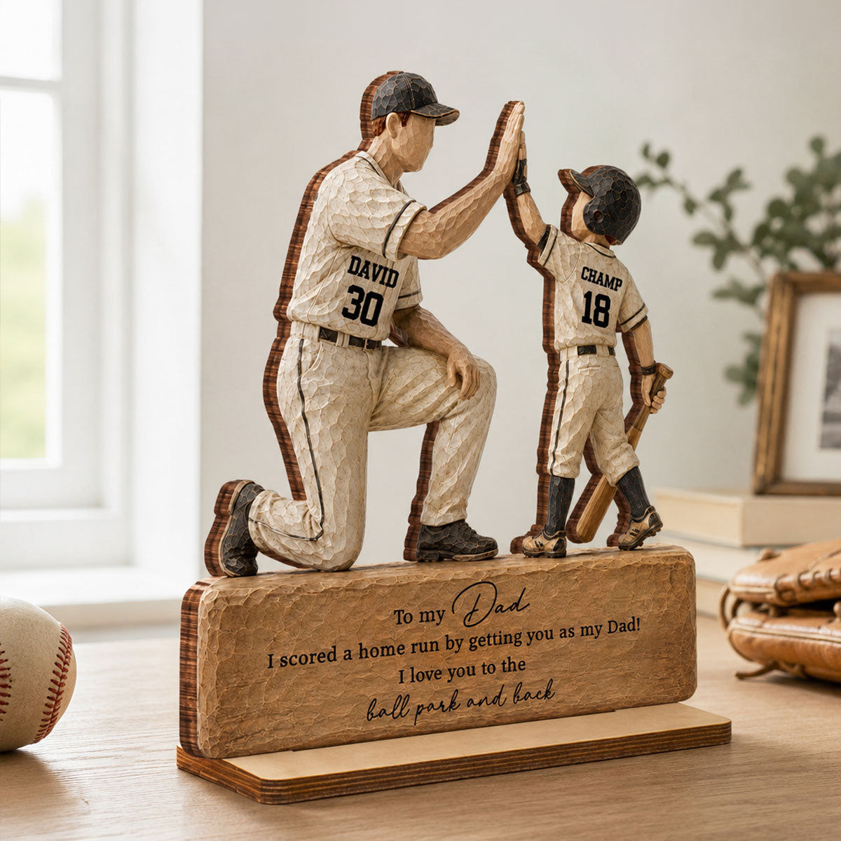I Scored a Home Run with You as My Dad - Personalized 2-Layered Wooden Plaque -  Gift for Dad from Son Daughter