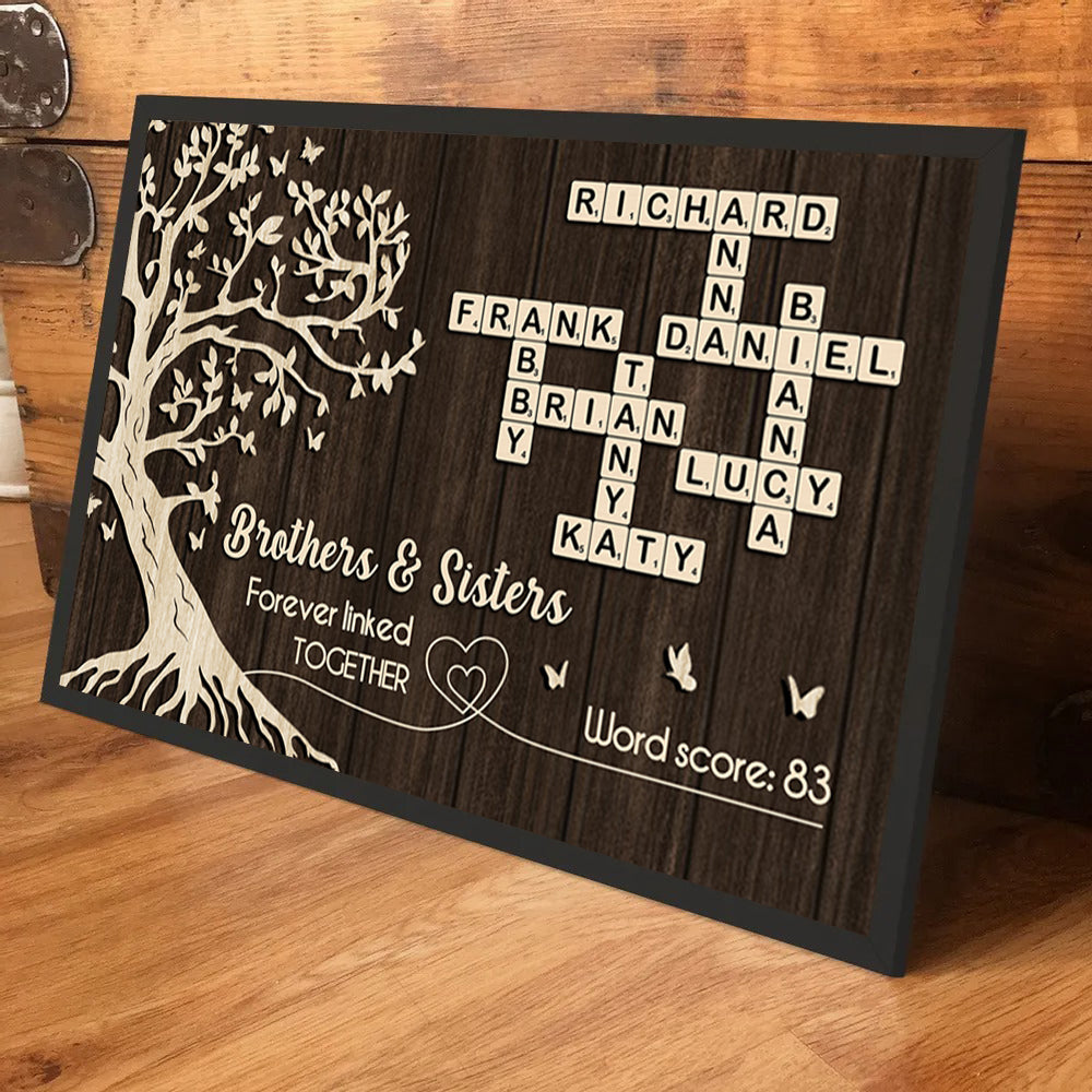 Brothers and Sisters Forever Linked Together Crossword Wall Art - Personalized Poster - Sentimental Gift for Siblings