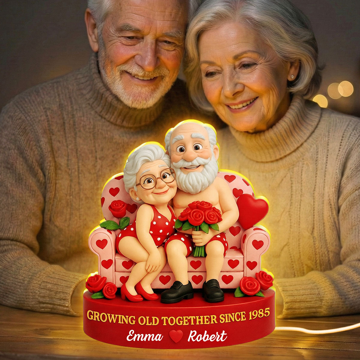 Funny Old Couple Growing Old Together - Personalized Light Box - Valentine's Day Gift for him, for her