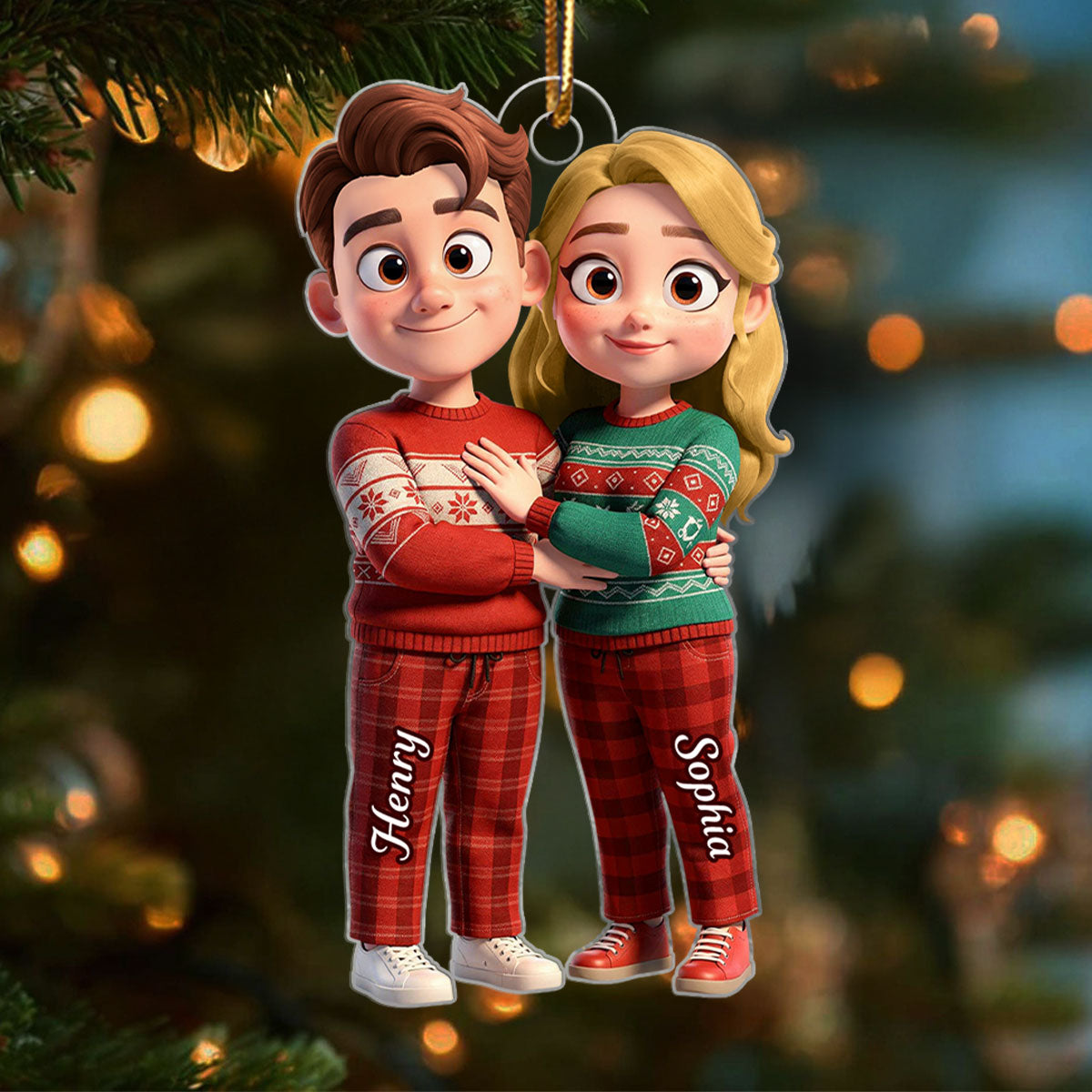 Cartoon Couple Standing Together - Personalized Acrylic Ornament - Christmas Gift for him, Gift for her