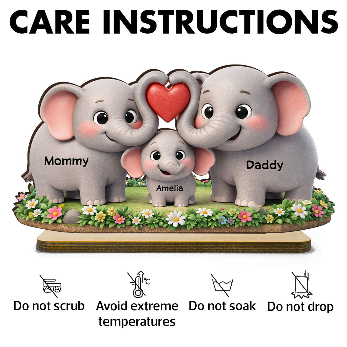 Elephant Mom Dad Family - Personalized 2-Layered Wooden Plaque - Heartfelt Mother's Day Gift for Mom