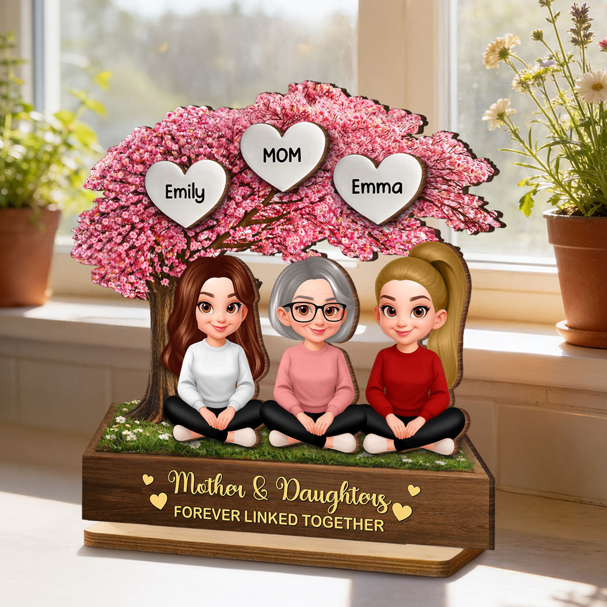 The Love Between Mother & Daughter is Forever - Personalized 2-Layered Wooden Plaque - Heartfelt Gift for Mom