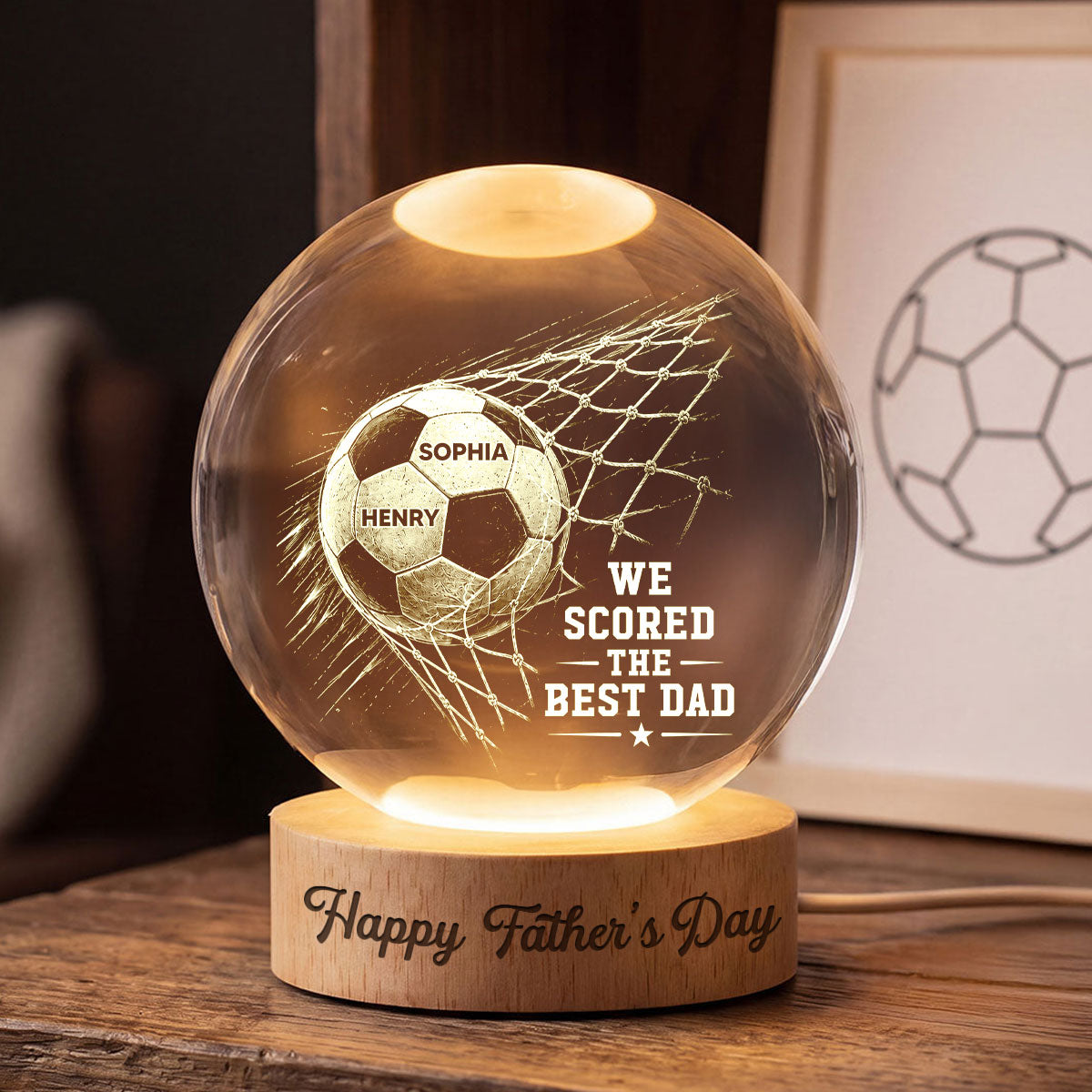 Trending Soccer Dad - Personalised Crystal Ball LED Night Light - Father's Day Gift For Dad