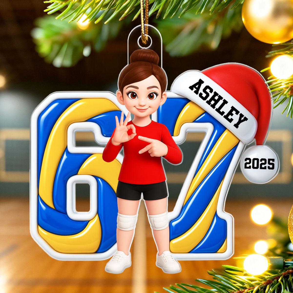 Custom Volleyball Six Seven 67 - Personalized Acrylic Ornament - Teen Slang Funny Tree Decor, Funny Teen Grandkid Gift