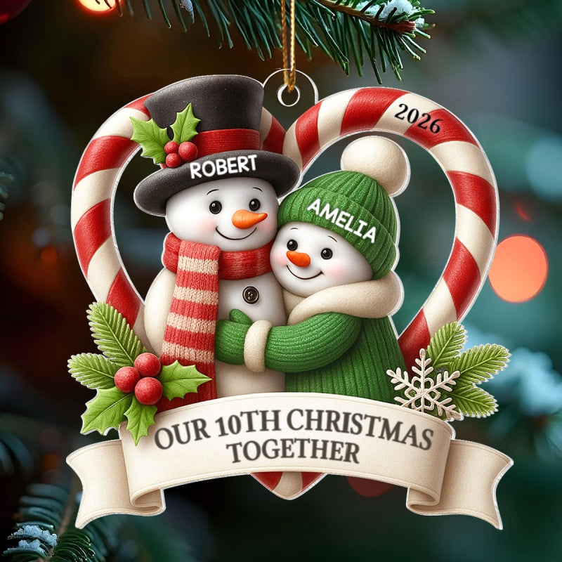 Snowman Couple - Personalized Acrylic Ornament - Christmas Gift for Couple