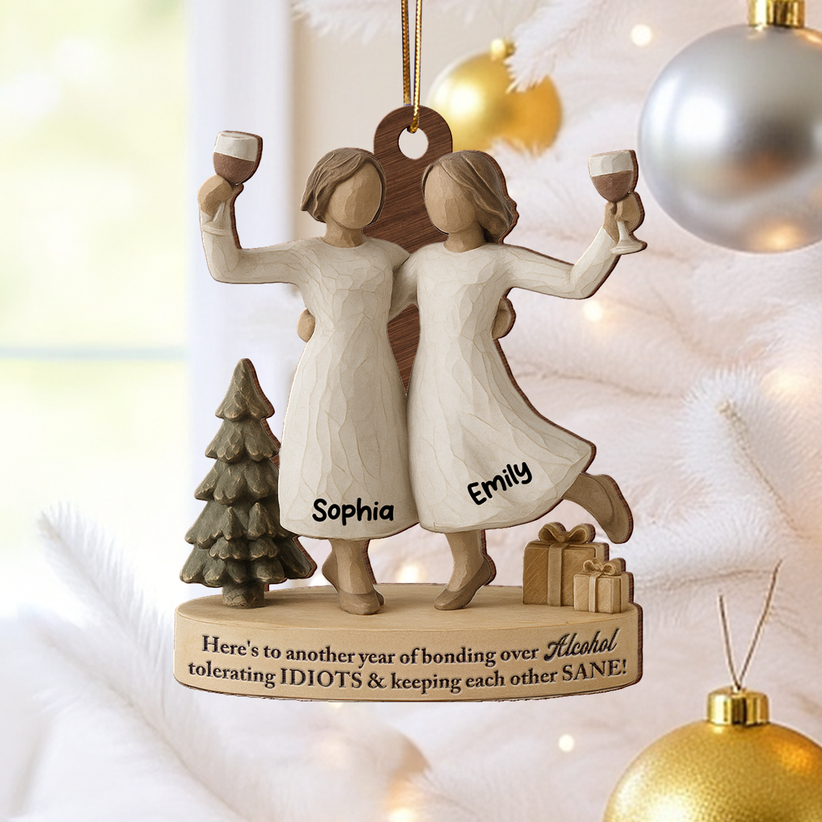 3D Effect We'll Friends Until Old & Senile - Personalized Wooden Ornament - Gift For Besties, Best Friends