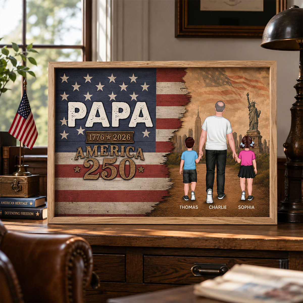Papa Nation Flag America 250th Anniversary - Personalized Poster - 250 Years Of Freedom Celebration - Father's Day Gift For Husbands, Dads, Grandpas
