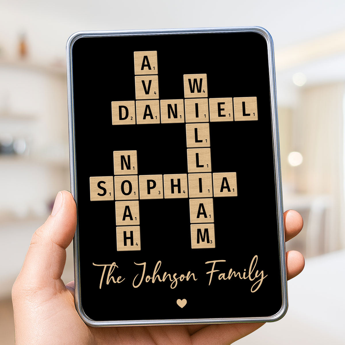 Family Names Crossword Puzzle Art - Personalized Mirrored Picture Frame - Christmas Gift For Family