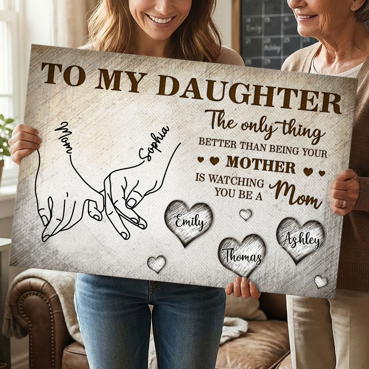 To My Daughter Mom And Daughter Holding Hands Custom Kids Names - Personalized Wall Art, Poster, Canvas - Mother's Day Gift For Daughter