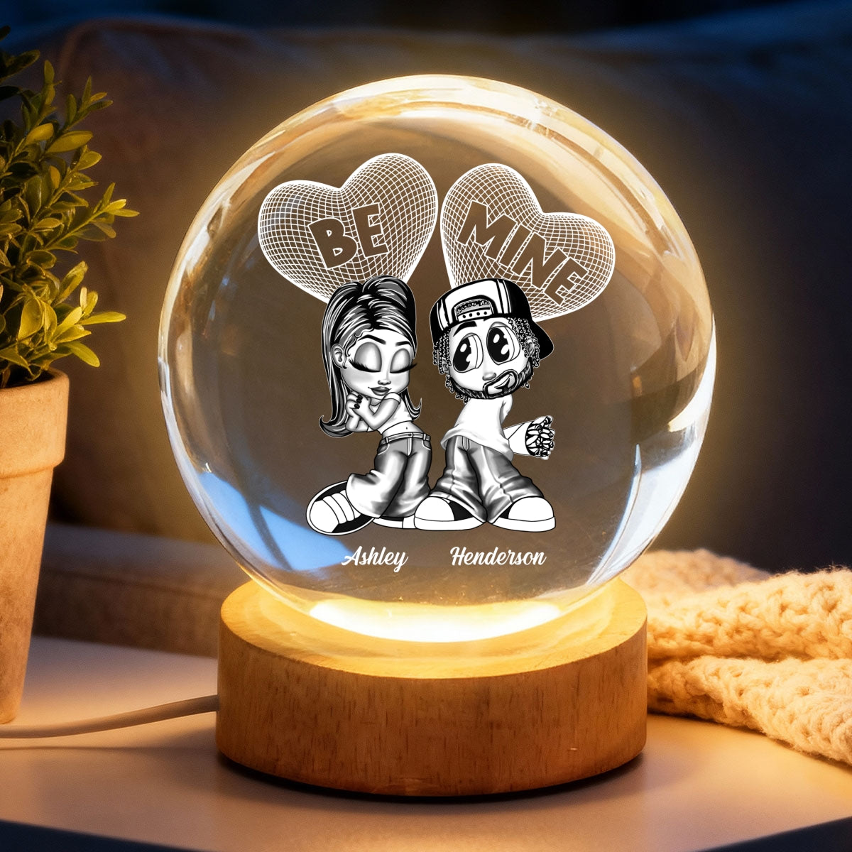 Y2K Couple 3D Illusion Heart - Personalized Crystal Ball LED Night Light - Valentine's Day Gift For Him, For Her