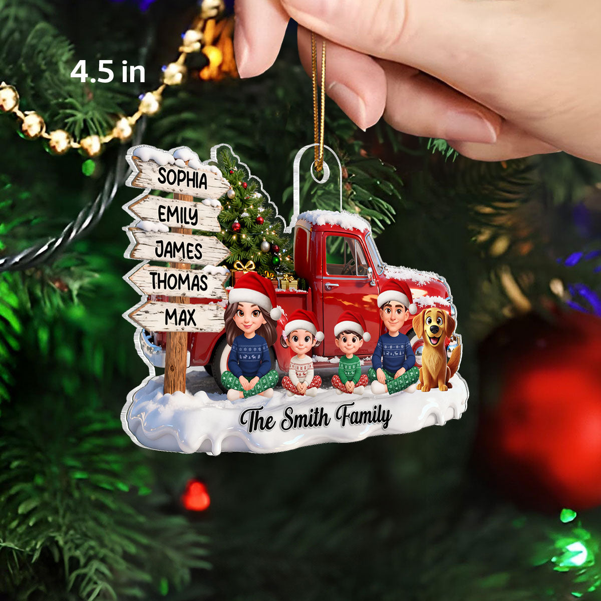 3D Effect Christmas Nostalgia Christmas Truck Sign Posts Beautiful Family Together - Personalized Acrylic Ornament - Gift For Family