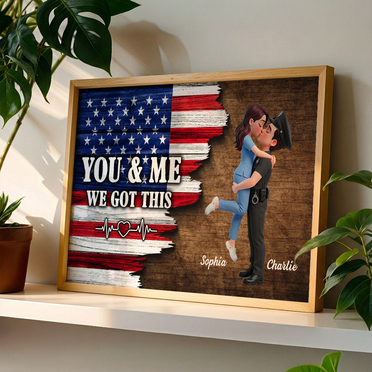 Proud Hero Couple Forever Together Half Nation Flag - Personalized Poster - Valentine's Day Gift For Couple, For Him, For Her, Nurse, Police, Firefighter, Army