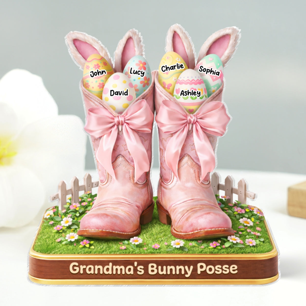 Grandma's Bunny Posse Howdy Easter - Personalized Acrylic Block Plaque - Gift For Grandma, Easter Home Decoration