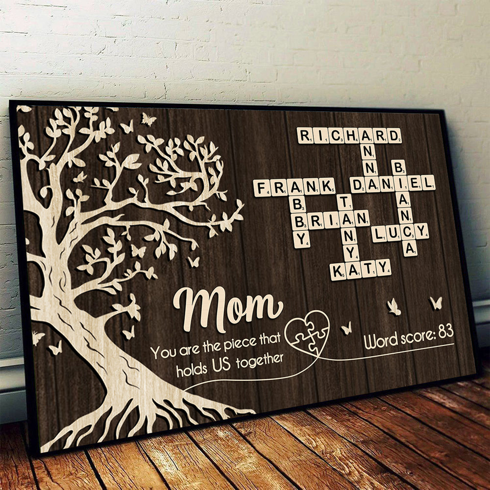 Mom You Are the Piece That Holds us Together, Crossword Puzzle Art - Personalized Poster - Sentimental Gift for Mom