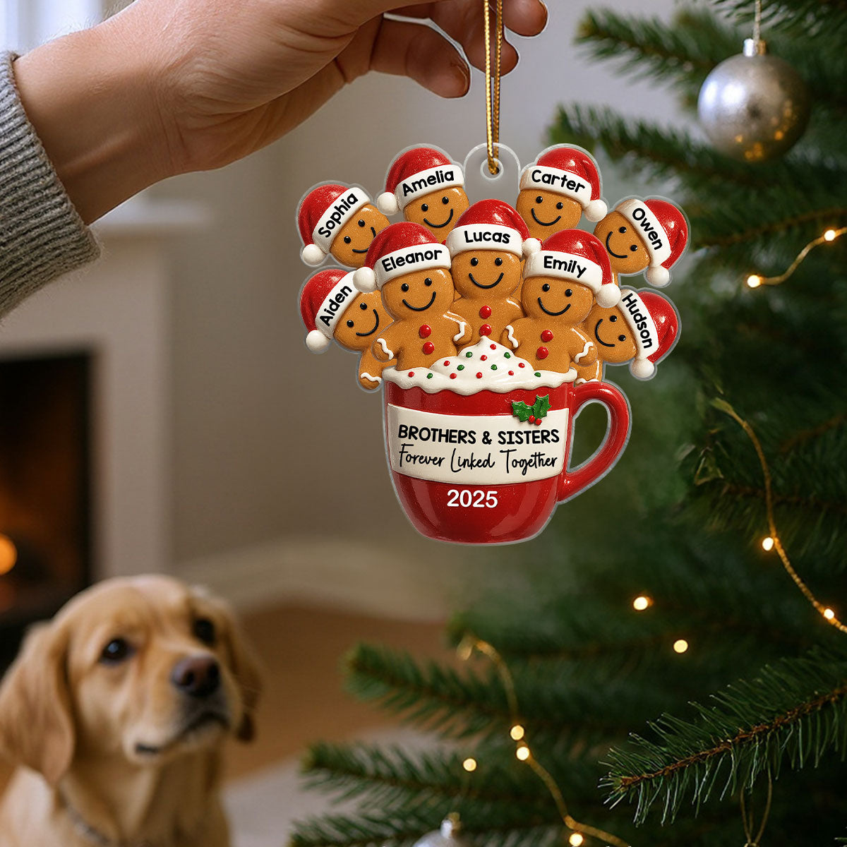 Gingerbread Brothers Sisters Siblings In Hot Cocoa Christmas Personalized Acrylic Ornament