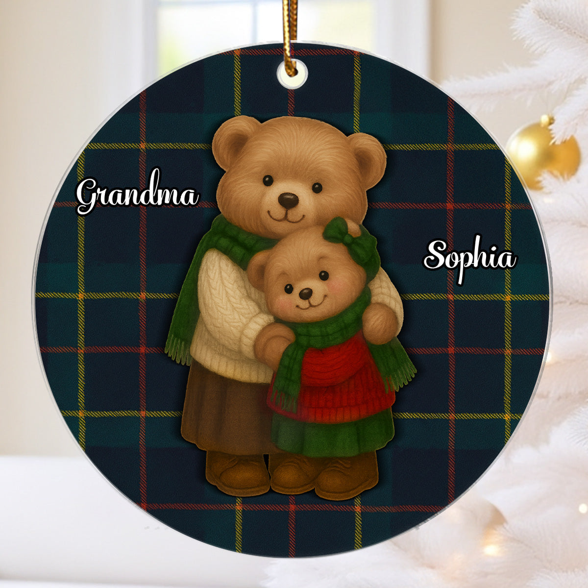 Heartwarming Teddy Bear Grandma Hugging Grandkid - Personalized Acrylic Ornament - Gift For Grandkids, Granddaughter, Grandson