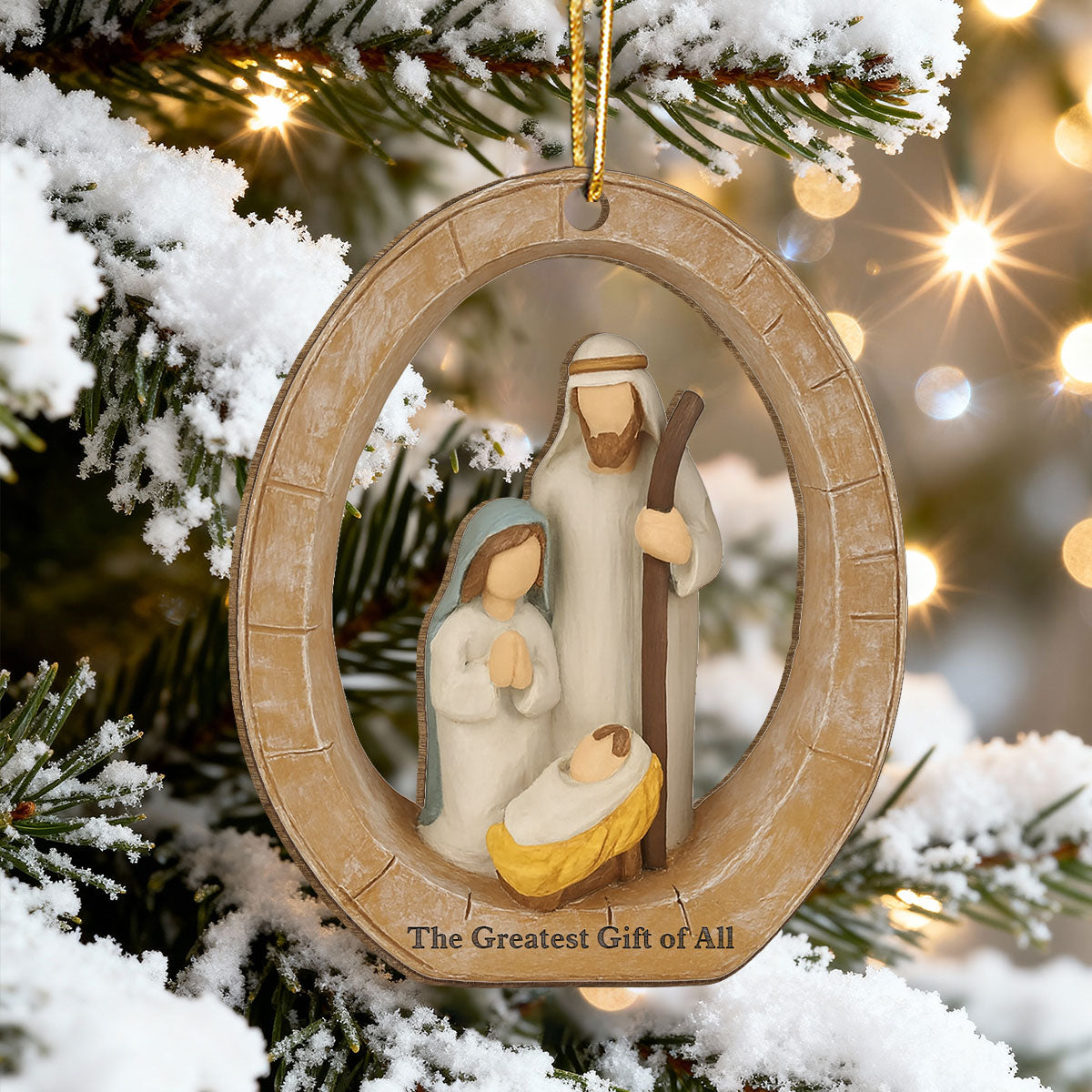3D Effect Holy Family Nativity Scene The Greatest Gift of All Religious Keepsake - Wooden Ornament