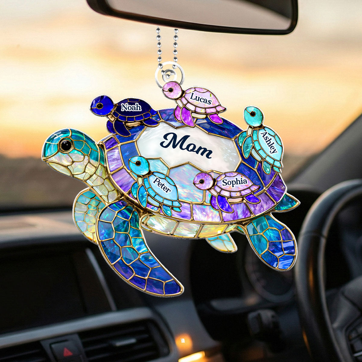 Mom Grandma Sea Turtle - Personalized Acrylic Car Hanger - Mother's Day Gift for Her