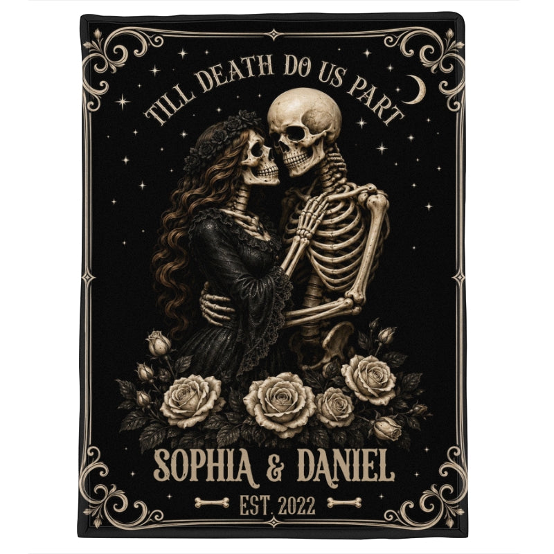 Skeleton Couple Till Death Do Us Part - Personalized Fleece Blanket - Spooky Goth Couple Halloween Gift