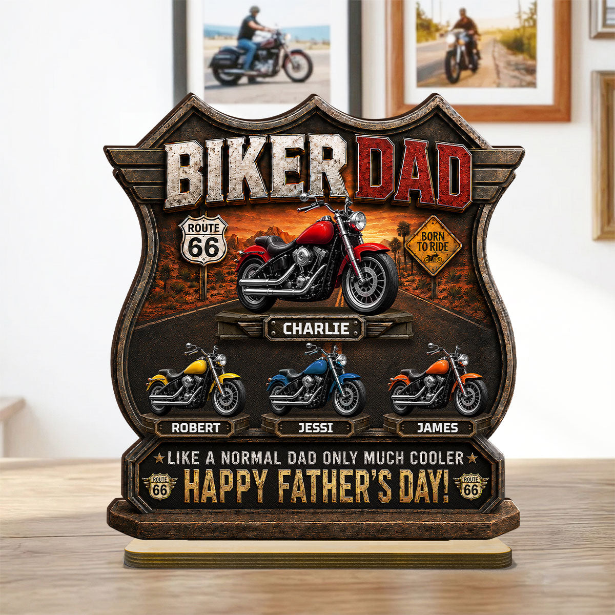 Biker Dad Cooler Dad - Personalized 2-Layered Wooden Plaque -  Gift For Dad, Husband, Grandpa, Bikers