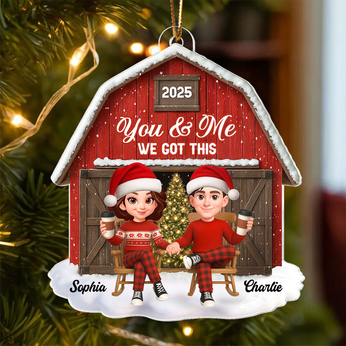 Couple We Got This Rustic Farmhouse - Personalized Acrylic Ornament - Christmas Gift for him, for her