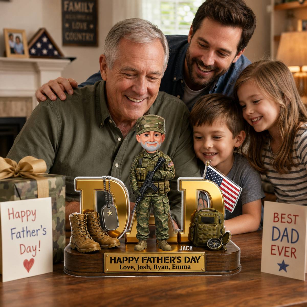 Proud American Military Armed Force Hero Dad 2D Flat - Personalized Acrylic Block Plaque -  Unique Trending  Gift For Dad, Husband